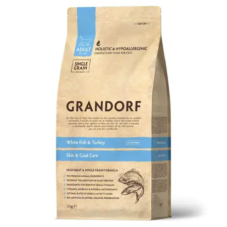 Пачка 400гр GRANDORF CAT SKIN&CARE д/кошек,кожа/шесть с белой рыбой и индейкой 1256 1 Пачка 400гр GRANDORF CAT SKIN&CARE д/кошек,кожа/шесть с белой рыбой и индейкой 1256 1