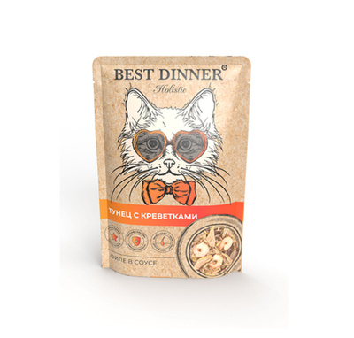 Пауч 70гр best dinner holistic для кошек тунец с креветками 0690