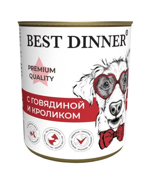Консерва 340гр best dinner premium для взрослых собак и щенков с 6мес, меню №3 говядина/кролик 4232