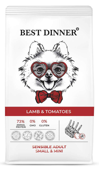 Пачка 1,5кг best dinner mini lamb&tomatoes для собак мелких пород, гипоалерг./сенсибл ягн/томаты