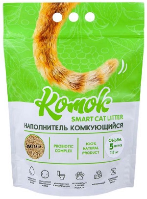 Наполнитель комкующийся "КОМОК tofu smart cat litter" wood(1,8кг)