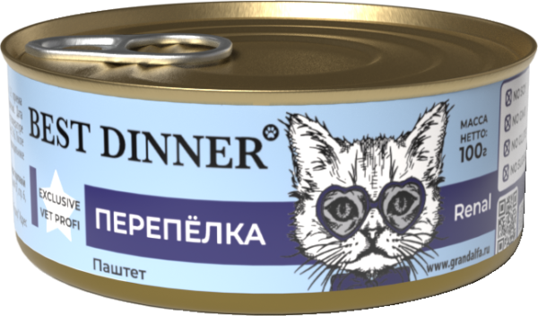 Консерва 100гр best dinner renal vet profi д/кошек,перепелка с рисом 0577