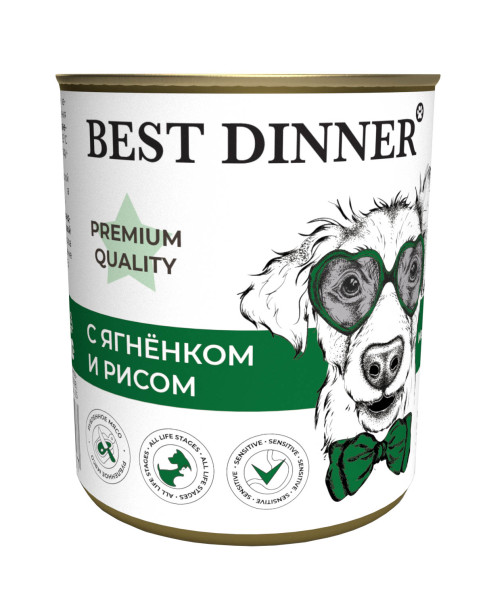 Консерва 340гр best dinner premium для взрослых собак и щенков с 6мес, меню №5 ягненок/рис 4317
