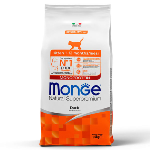 Пачка 1,5кг monge cat monoprotein для котят с уткой 70011099