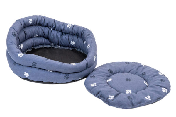 Лежак круглый стеганный 48*48*18см с подушкой (хлопок,периотек) серый