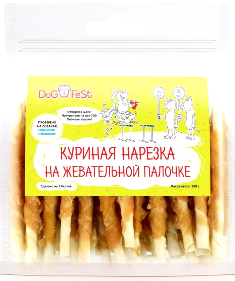 Лакомство "DOG FEST" Куриная нарезка на жевательной палочке 500г (7681) 1 Лакомство "DOG FEST" Куриная нарезка на жевательной палочке 500г (7681) 1