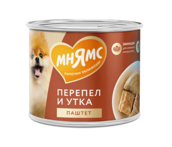 Мнямс Паштет "Сильный иммунитет" из утки и перепела для собак всех пород 200гр 5076 1 Мнямс Паштет "Сильный иммунитет" из утки и перепела для собак всех пород 200гр 5076 1
