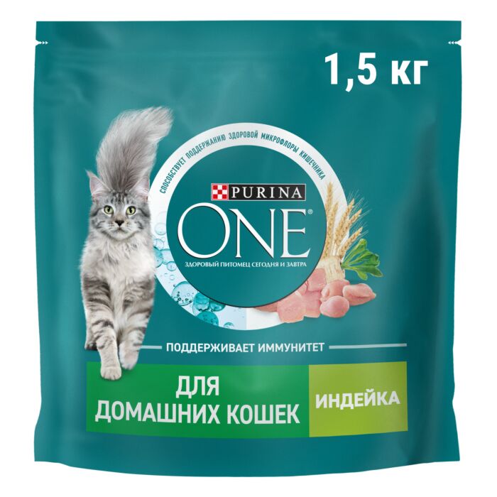 Пачка 1,5кг ONE для домашних кошек индейка/злаки 2475 1 Пачка 1,5кг ONE для домашних кошек индейка/злаки 2475 1