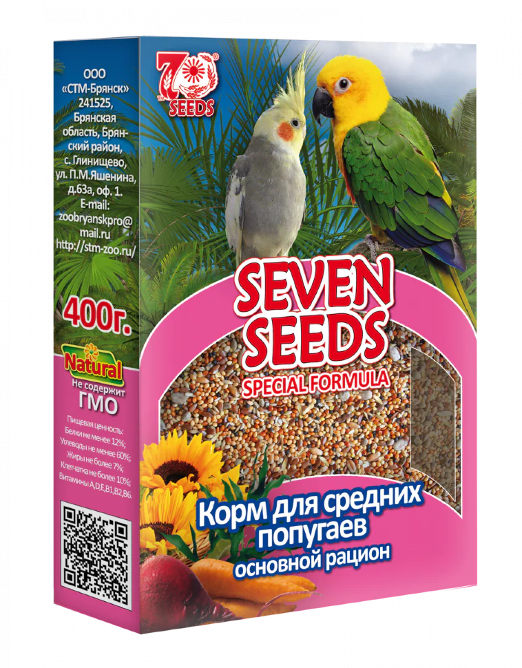 "SEVEN SEEDS" Корм д/средних попугаев основной рацион 400г*12 S205 0307 1 "SEVEN SEEDS" Корм д/средних попугаев основной рацион 400г*12 S205 0307 1