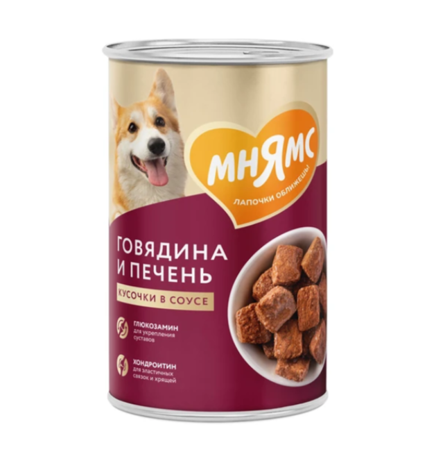 Мнямс Кусочки в соусе "Здоровые суставы" с говядиной и печенью для собак всех пород 400гр 5007 1 Мнямс Кусочки в соусе "Здоровые суставы" с говядиной и печенью для собак всех пород 400гр 5007 1