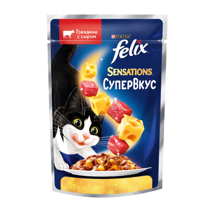 Пауч 75гр FELIX Sensations СуперВкус Гов Сыр 26шт/уп 0385 1 Пауч 75гр FELIX Sensations СуперВкус Гов Сыр 26шт/уп 0385 1